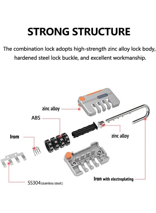 2 Pieces Combination Padlock, Gym Locks with High Security for School Gym Locker, Gate, Shed, Travel Suitcase Luggage, Resettable 4 Digit Code Security Combination Lock, Grey/Gold - Image 5