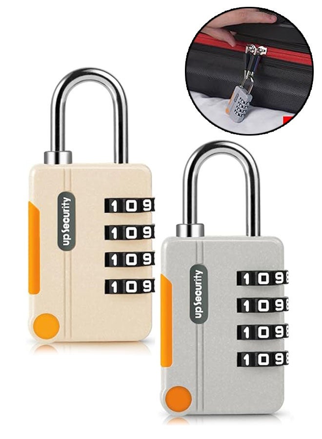 2 Pieces Combination Padlock, Gym Locks with High Security for School Gym Locker, Gate, Shed, Travel Suitcase Luggage, Resettable 4 Digit Code Security Combination Lock, Grey/Gold - Image 1
