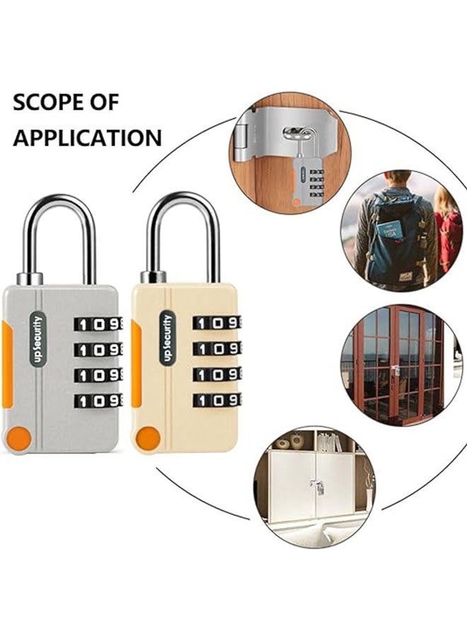 2 Pieces Combination Padlock, Gym Locks with High Security for School Gym Locker, Gate, Shed, Travel Suitcase Luggage, Resettable 4 Digit Code Security Combination Lock, Grey/Gold - Image 2