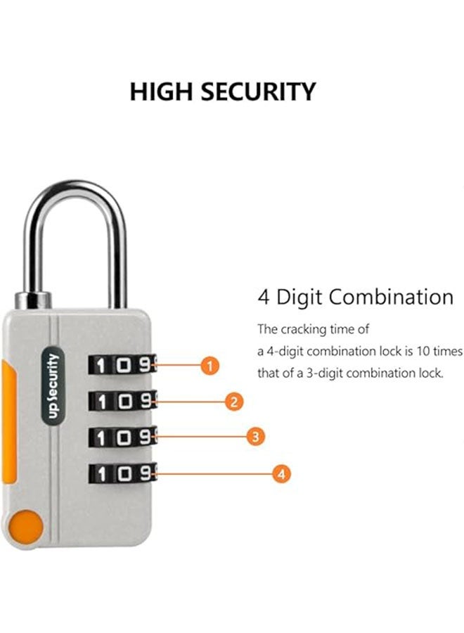 2 Pieces Combination Padlock, Gym Locks with High Security for School Gym Locker, Gate, Shed, Travel Suitcase Luggage, Resettable 4 Digit Code Security Combination Lock, Grey/Gold - Image 3
