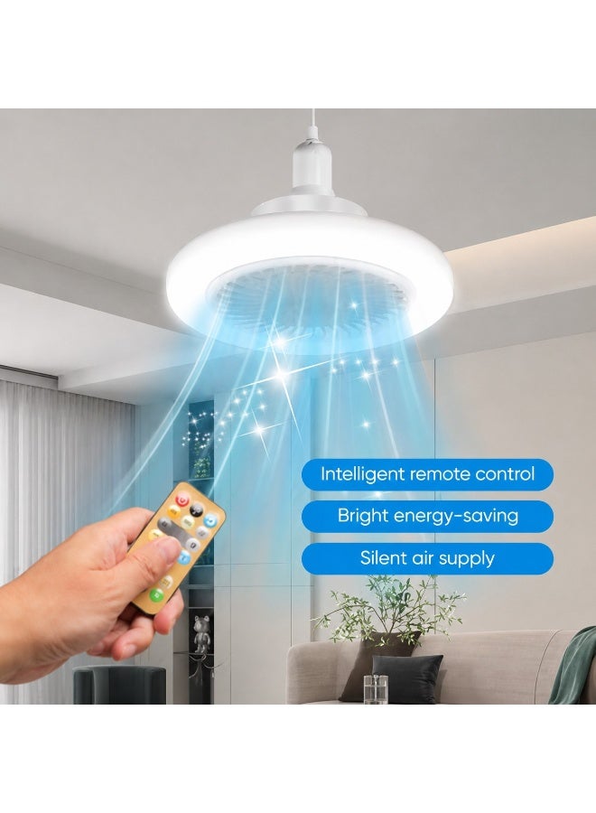 مروحة لمبة LED 30 وات بقاعدة E27 مع ريموت كنترول، 3 سرعات هواء و3 ألوان إضاءة، مؤقت تشغيل ومحرك هادئ، مروحة سقف لغرفة النوم والمعيشة والمكتب - Image 4