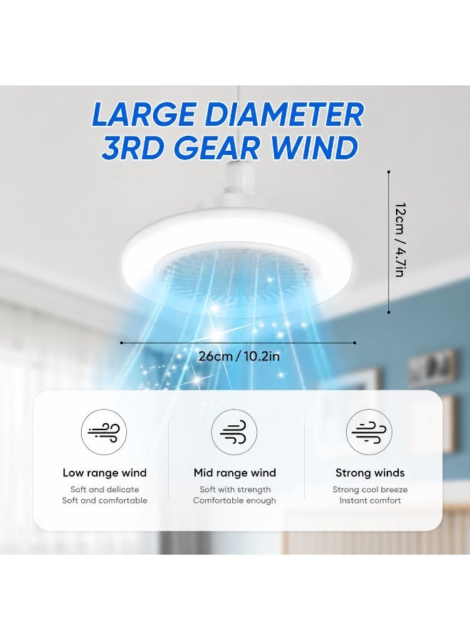 مروحة لمبة LED 30 وات بقاعدة E27 مع ريموت كنترول، 3 سرعات هواء و3 ألوان إضاءة، مؤقت تشغيل ومحرك هادئ، مروحة سقف لغرفة النوم والمعيشة والمكتب - Image 3