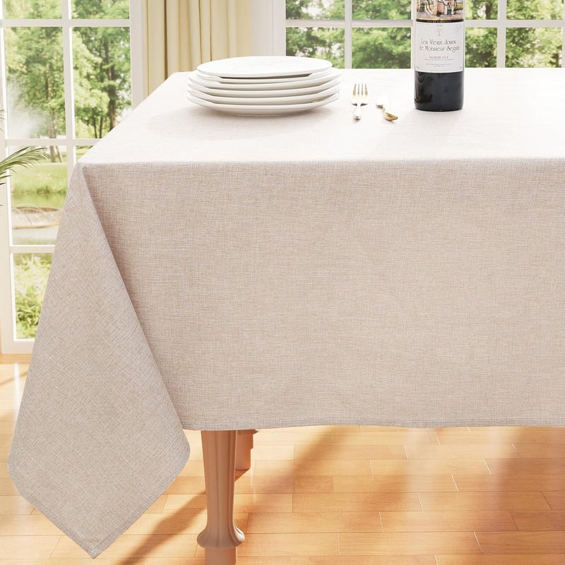 Smiry Rectangle Faux Linen Table Cloth, Waterproof Burlap Fabric Tablecloth, Washable Decorative Farmhouse Table Covers for Kitchen, Dining, Parties, 60x120, Tan - Image 1