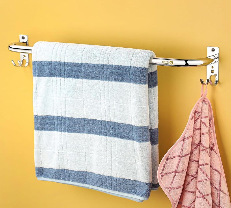 iSTAR Round Stainless Steel 24 Inch Towel Rod Towel Rack for Bathroom Bar Hanger Stand Bathroom Accessories (Silver) - Image 2