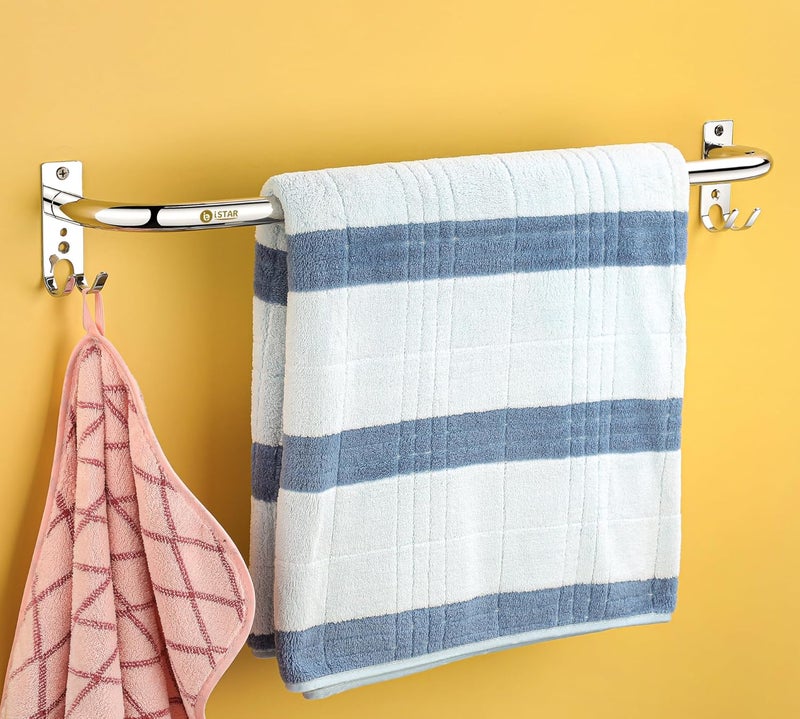 iSTAR Round Stainless Steel 24 Inch Towel Rod Towel Rack for Bathroom Bar Hanger Stand Bathroom Accessories (Silver) - Image 1