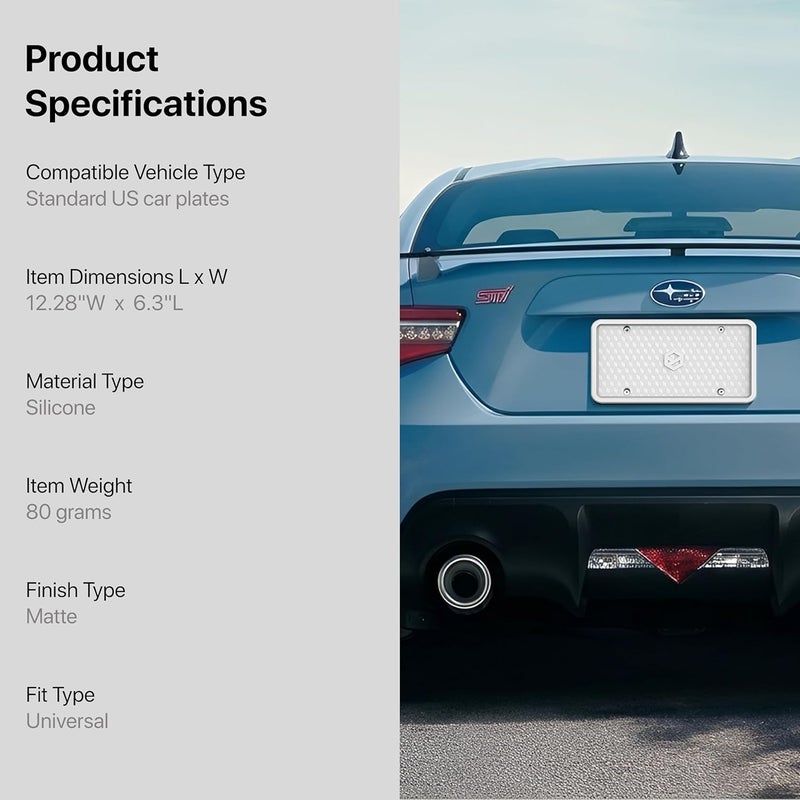إطارات لوحات الترخيص السيليكونية من Rightcar Solutions | الإطار الأصلي من السيليكون عالي الجودة للسيارة | حامل لوحة ترخيص مقاوم للصدأ، مقاوم للاهتزاز، مقاوم للعوامل الجوية (أبيض) تصميم بسيط مطور عملي - Image 2