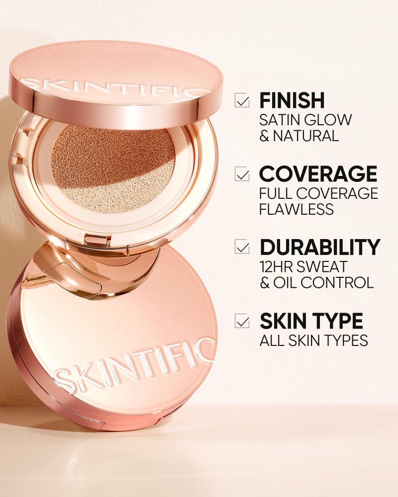 SKINTIFIC كوشن فاونديشن من سكينتيفيك | تغطية كاملة، خفيف الوزن، ملائم للبشرة، لمسة ساتان متألقة، فاونديشن مقاوم للزيوت وماء، كريم بي بي سي سي خالي من العيوب، مكياج كوري - Image 5