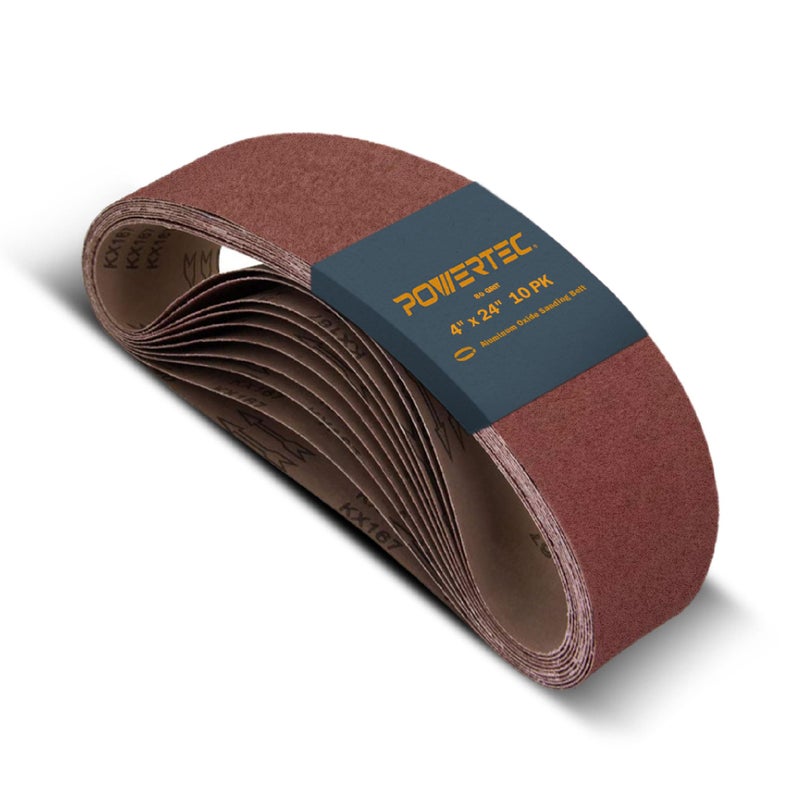 POWERTEC 110090 4 x 24 Inch Sanding Belts, 10PK, 80 Grit Aluminum Oxide Belt Sander Sanding Belt, Sandpaper For Oscillating Belt and Spindle Sander - Image 1