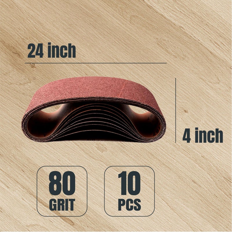POWERTEC 110090 4 x 24 Inch Sanding Belts, 10PK, 80 Grit Aluminum Oxide Belt Sander Sanding Belt, Sandpaper For Oscillating Belt and Spindle Sander - Image 2