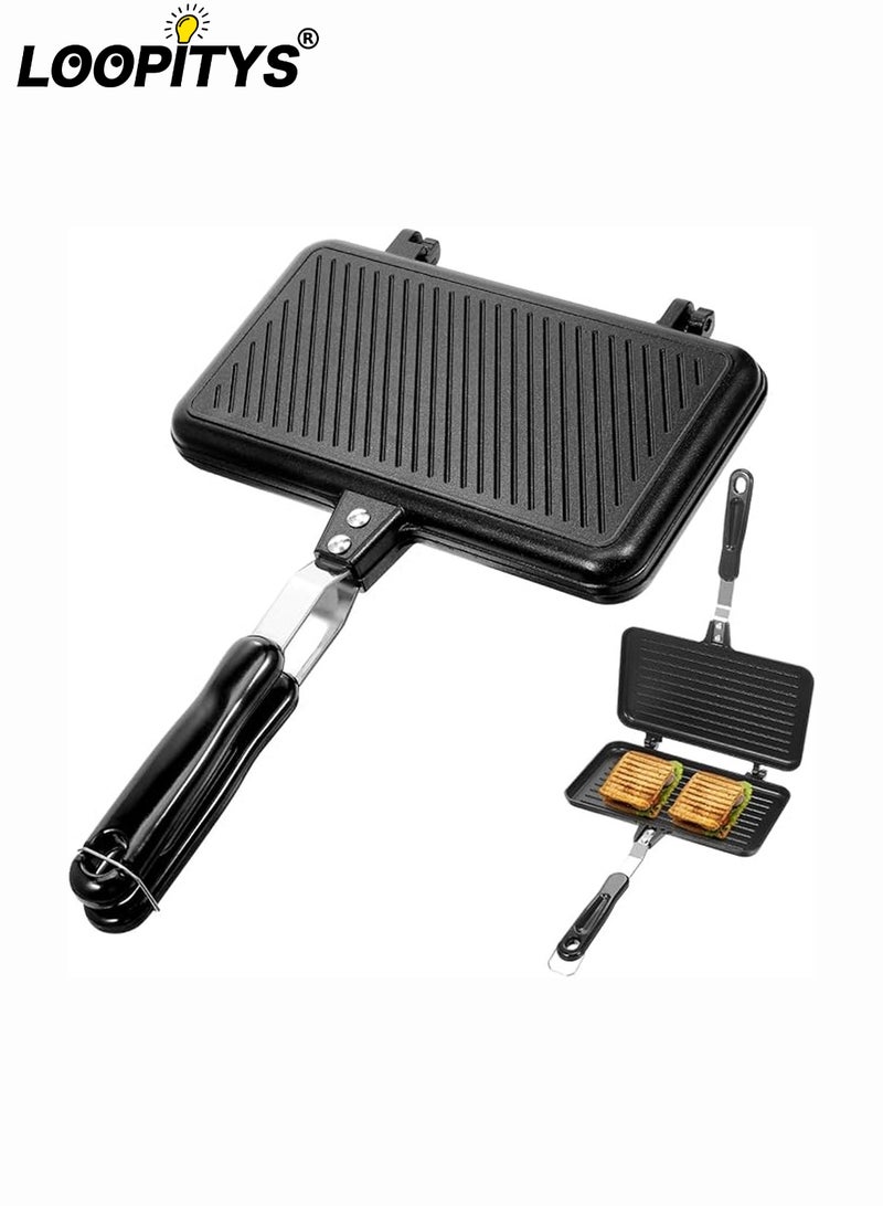 LOOPITYS Double‑Sided Non‑Stick Aluminum Frying Pan, Sandwich Grill Waffle Baking Mold for Cake Toast Snack Breakfast Stove‑Top Use - Image 1