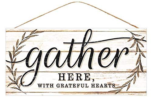 GiftWrap Etc Gather With Grateful Hearts Sign - 12.5" x 6", White Wooden Front Door Decor, Thanksgiving, Christmas, Wreath, Vintage Family Decoration, Home, Kitchen, Farmhouse, Porch, Patio, Church - Image 3