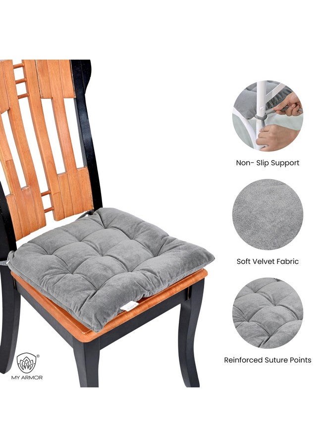 MY ARMOR وسائد كراسي مربعة MY ARMOR للجلوس المريح - 40x40 سم وسائد مقاعد مع أربطة للجلوس، بوجا، طاولات الطعام والمكتب - رمادي، عبوة من 1 - Image 3