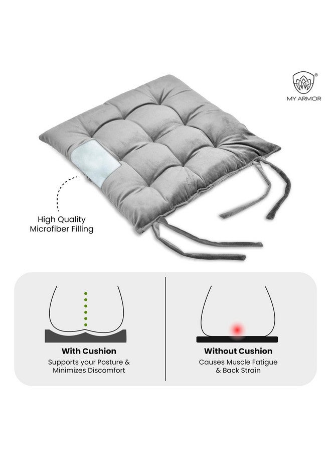 MY ARMOR وسائد كراسي مربعة MY ARMOR للجلوس المريح - 40x40 سم وسائد مقاعد مع أربطة للجلوس، بوجا، طاولات الطعام والمكتب - رمادي، عبوة من 1 - Image 4