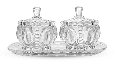 Cheshu Enterprise Cheshu Enterprise Crystal Glass Candy Lotus Shape jar Serving Bowl with Tray (Clear) Set of 3 Piece  - Image 1