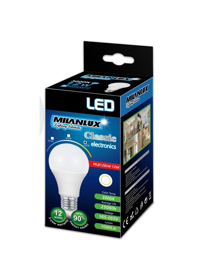 MILANLUX Milanlux Led Bulb 1080 Lumen Warm White (3000) 12W = 75W E27 Base Pack of 5  - Image 2
