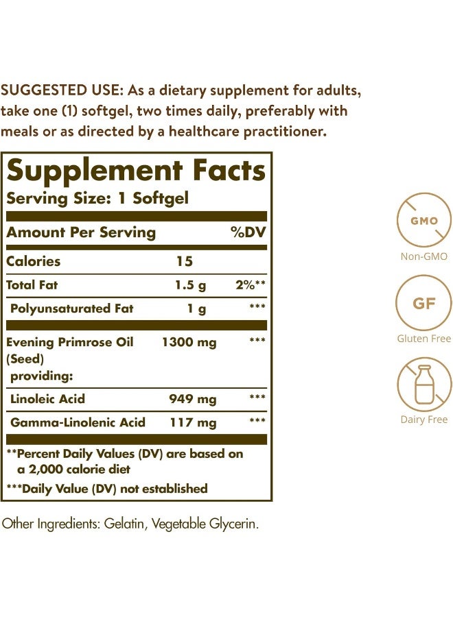 Solgar Evening Primrose Oil 1300 mg Dietary Supplement - 60 Softgels - Image 2