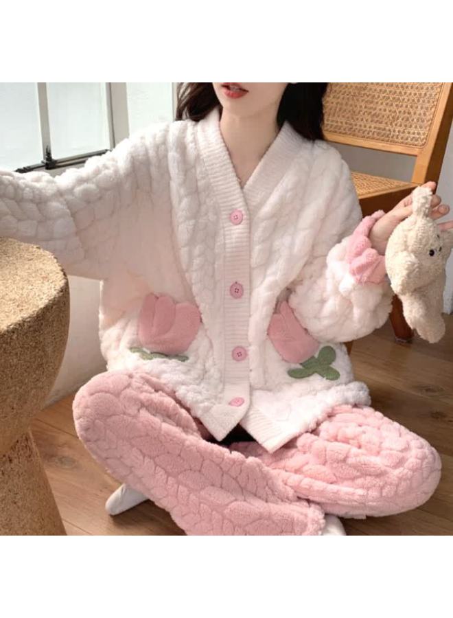 9i9 Maternity Wear Winter Fleece-lined Thick Nursing Pajamas For Postpartum Women, Home Loungewear Two-piece Set A127 - Image 2