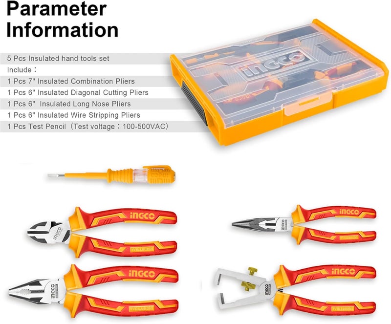 INGCO 5-Piece VDE Insulated Plier Set with Test Pencil - Image 5