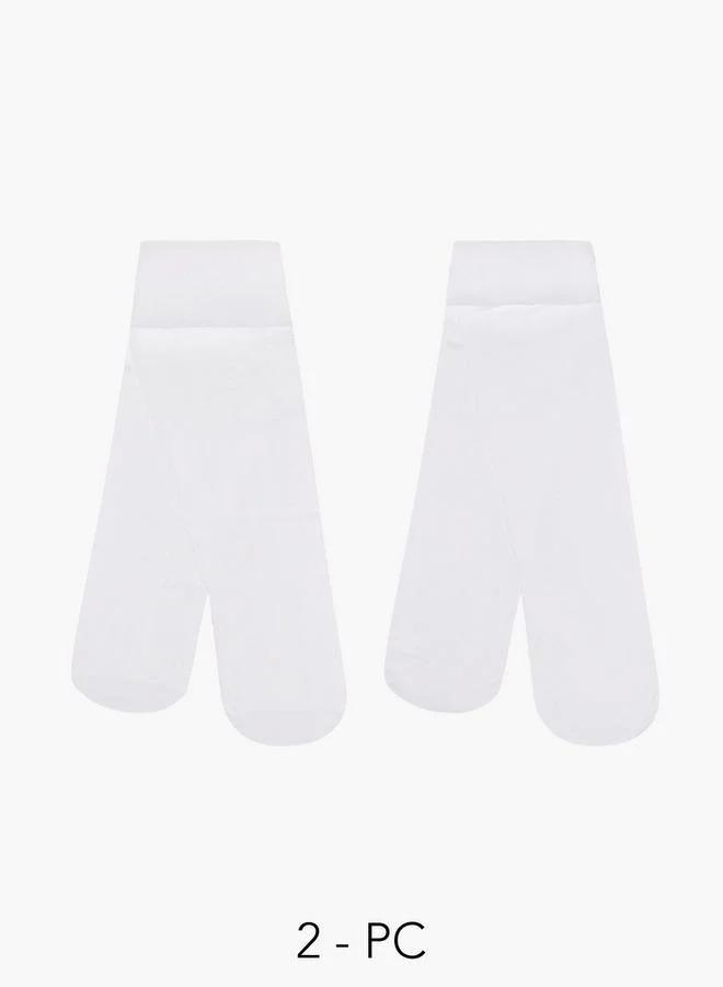 Flora Bella By Shoexpress Textured Tights with Elasticated Waistband - Set of 2