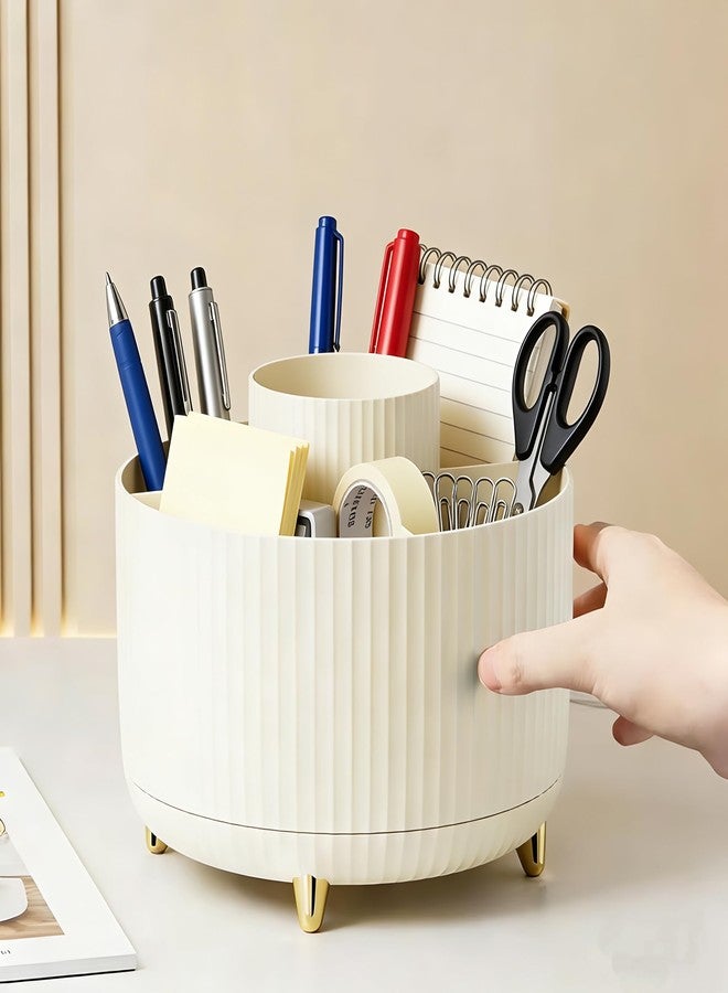 Reflygen 360 Degree Rotating Desktop Organizer,Makeup Brushes,Pencils,Desktop Stationery Storage Rotating Rack,Premium Plastic Organizer For Office,School And Home (Cream White) - Image 5
