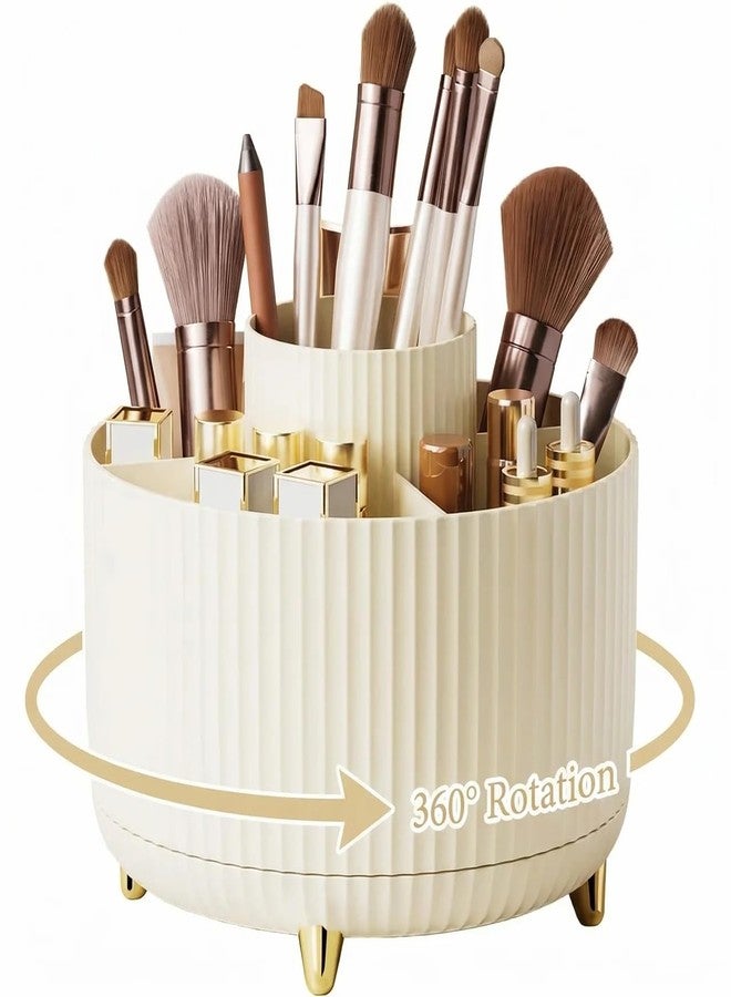 Reflygen 360 Degree Rotating Desktop Organizer,Makeup Brushes,Pencils,Desktop Stationery Storage Rotating Rack,Premium Plastic Organizer For Office,School And Home (Cream White) - Image 1