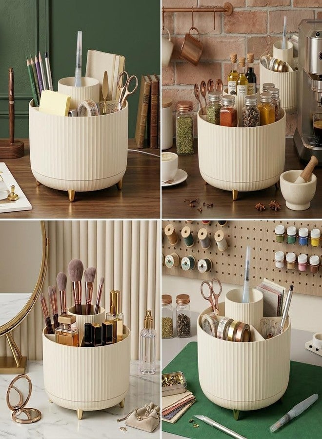 Reflygen 360 Degree Rotating Desktop Organizer,Makeup Brushes,Pencils,Desktop Stationery Storage Rotating Rack,Premium Plastic Organizer For Office,School And Home (Cream White) - Image 4