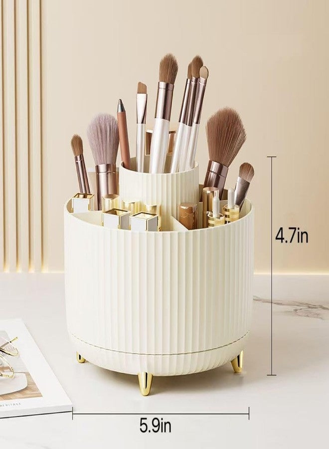 Reflygen 360 Degree Rotating Desktop Organizer,Makeup Brushes,Pencils,Desktop Stationery Storage Rotating Rack,Premium Plastic Organizer For Office,School And Home (Cream White) - Image 3