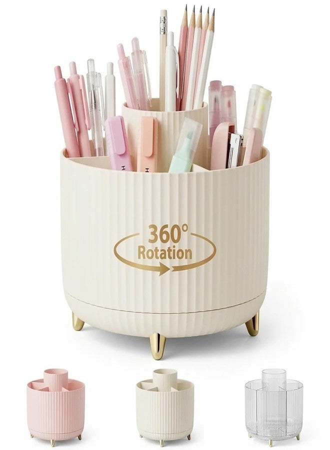 Reflygen 360 Degree Rotating Desktop Organizer,Makeup Brushes,Pencils,Desktop Stationery Storage Rotating Rack,Premium Plastic Organizer For Office,School And Home (Cream White) - Image 2