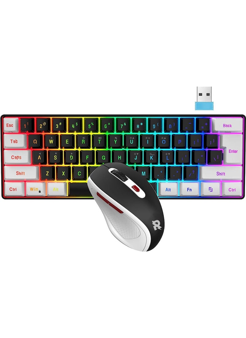 Rock Pow - 2.4G Wireless Gaming Keyboard and Mouse Combo Include Mini 60% Merchanical Feel RGB Backlit Keyboard Ergonomic Vertical Feel Small Wireless Mouse - Image 1