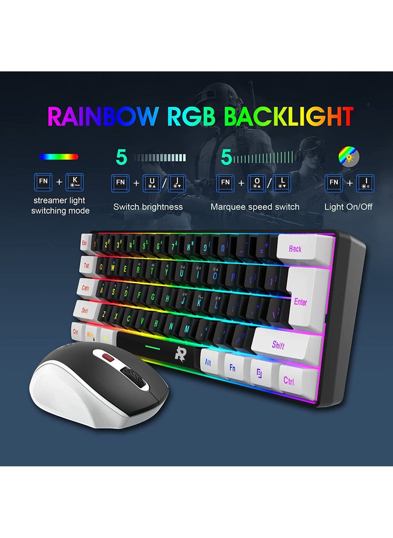 Rock Pow - 2.4G Wireless Gaming Keyboard and Mouse Combo Include Mini 60% Merchanical Feel RGB Backlit Keyboard Ergonomic Vertical Feel Small Wireless Mouse - Image 1