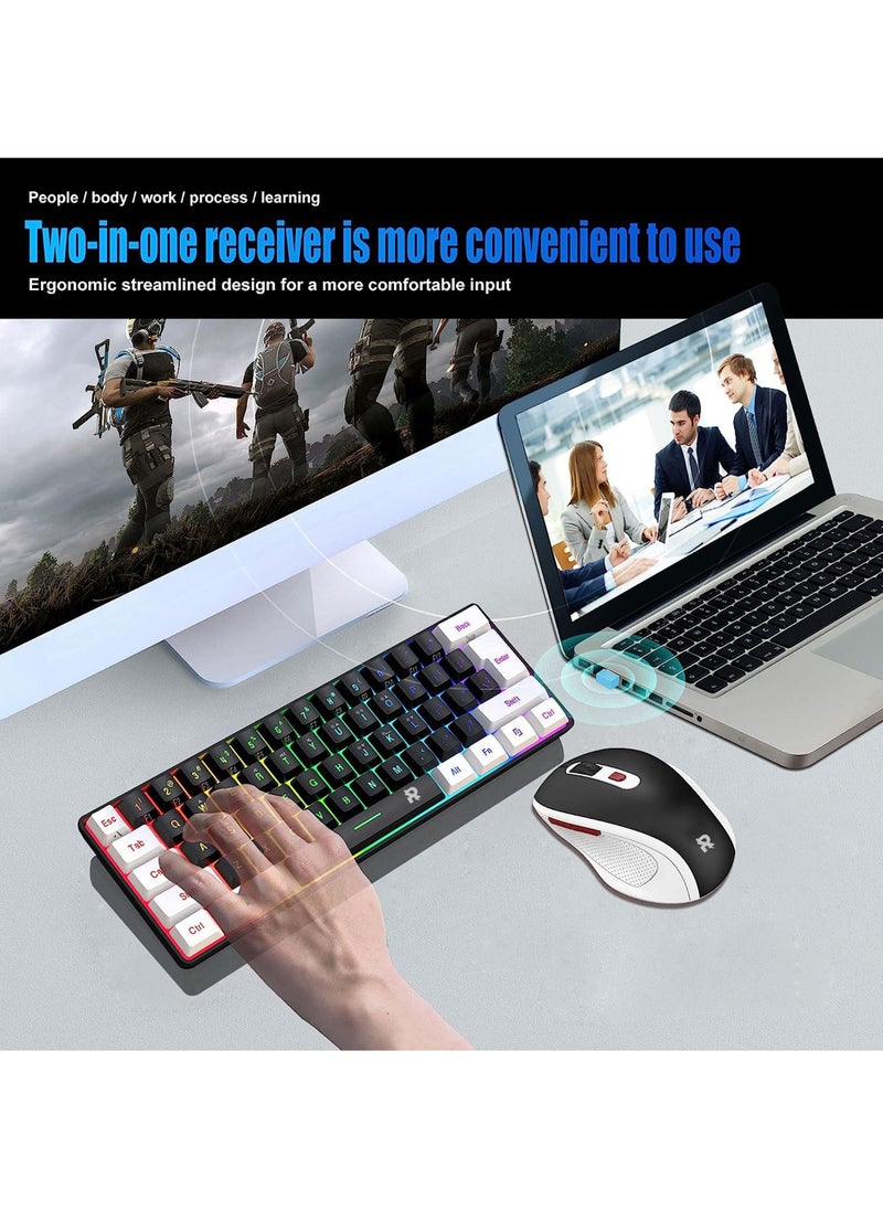 Rock Pow - 2.4G Wireless Gaming Keyboard and Mouse Combo Include Mini 60% Merchanical Feel RGB Backlit Keyboard Ergonomic Vertical Feel Small Wireless Mouse - Image 1