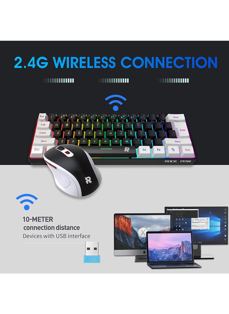 Rock Pow - 2.4G Wireless Gaming Keyboard and Mouse Combo Include Mini 60% Merchanical Feel RGB Backlit Keyboard Ergonomic Vertical Feel Small Wireless Mouse - Image 1
