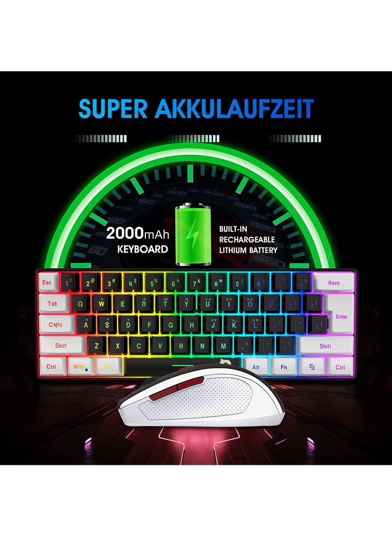 Rock Pow - 2.4G Wireless Gaming Keyboard and Mouse Combo Include Mini 60% Merchanical Feel RGB Backlit Keyboard Ergonomic Vertical Feel Small Wireless Mouse - Image 1