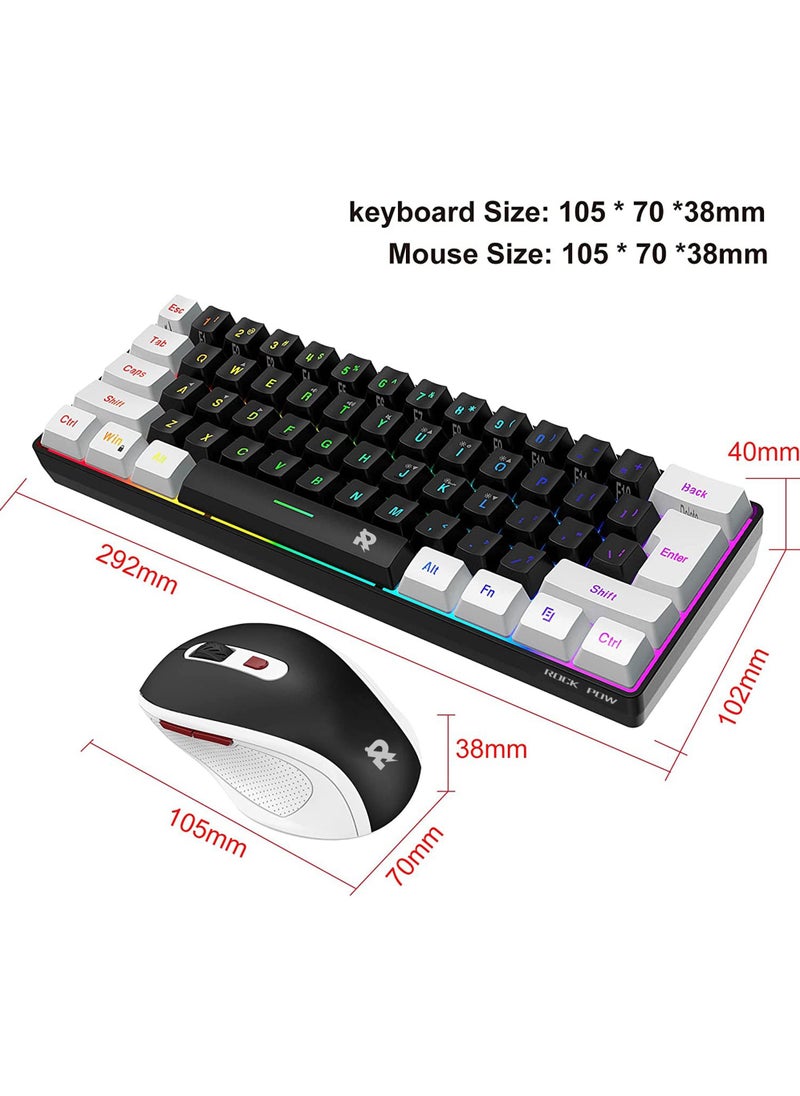 Rock Pow - 2.4G Wireless Gaming Keyboard and Mouse Combo Include Mini 60% Merchanical Feel RGB Backlit Keyboard Ergonomic Vertical Feel Small Wireless Mouse - Image 1