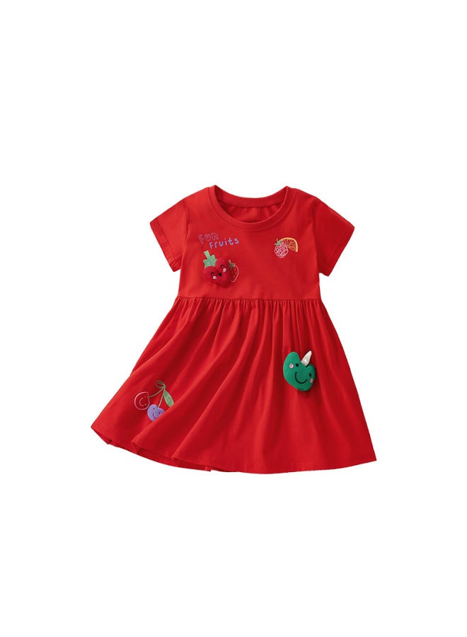 Malwee Girls Dress Summer New Round Neck Short Sleeve European And American Children's Cute Little Girl Skirt - Image 1