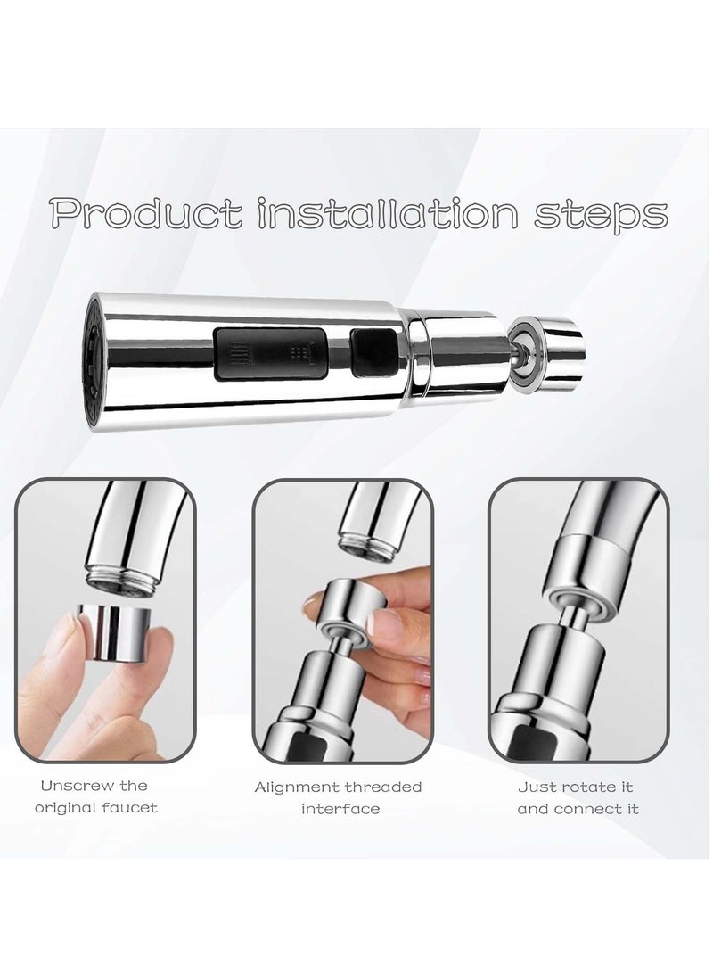 KASTWAVE رأس رش صنبور المطبخ، فوهة دوارة 360°، موسع صنبور بديل، ملحق حوض FM22 M24، 3 أوضاع مضادة للرش (فضي) - Image 4