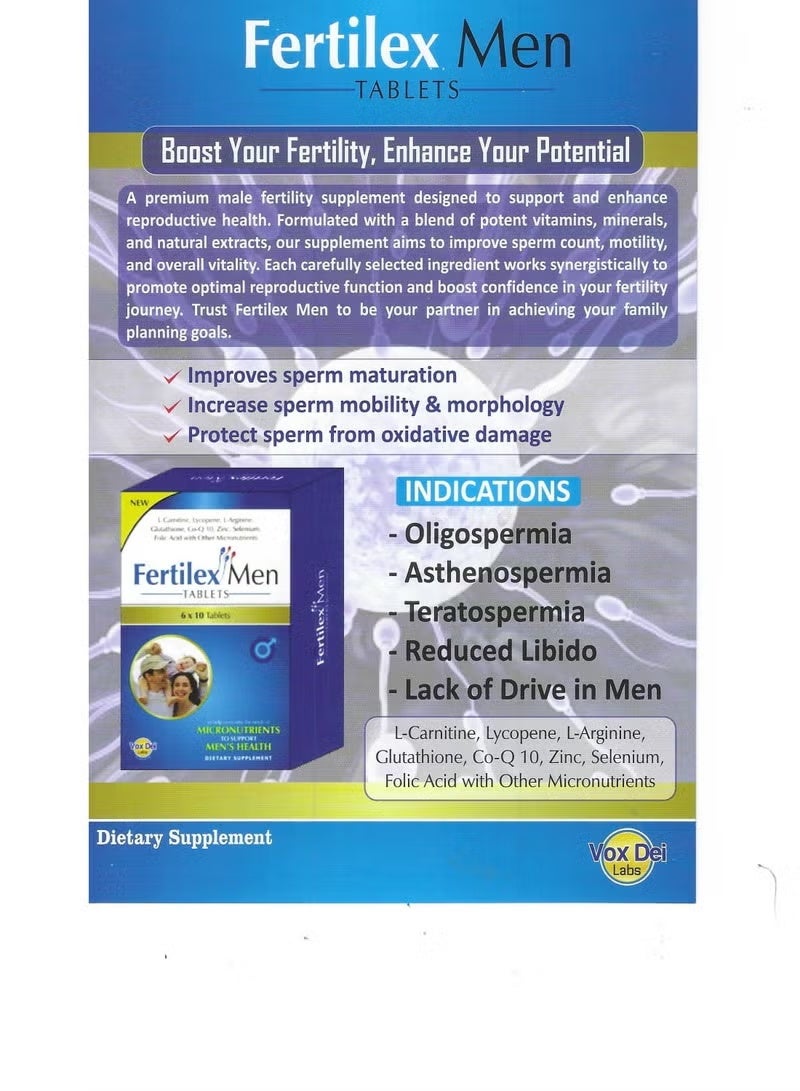 VOX DEI LABS أقراص فيرتيليكس للرجال - ٦٠ قرصًا | مُدعّمة بـ إل-كارنيتين، ليكوبين، إل-أرجينين، جلوتاثيون، إنزيم كيو١٠، زنك، سيلينيوم، حمض الفوليك، ومغذيات دقيقة - Image 3