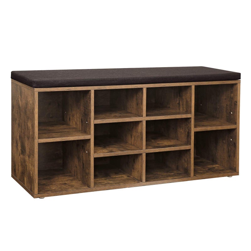 VASAGLE VASAGLE CUSTOS Collection  Shoe Bench Storage Bench with Padded Seat Entryway Bench with 10 Compartments for Bedroom 118 x 409 x 189 Inches Rustic Brown and Chestnut Brown ULHS010X01