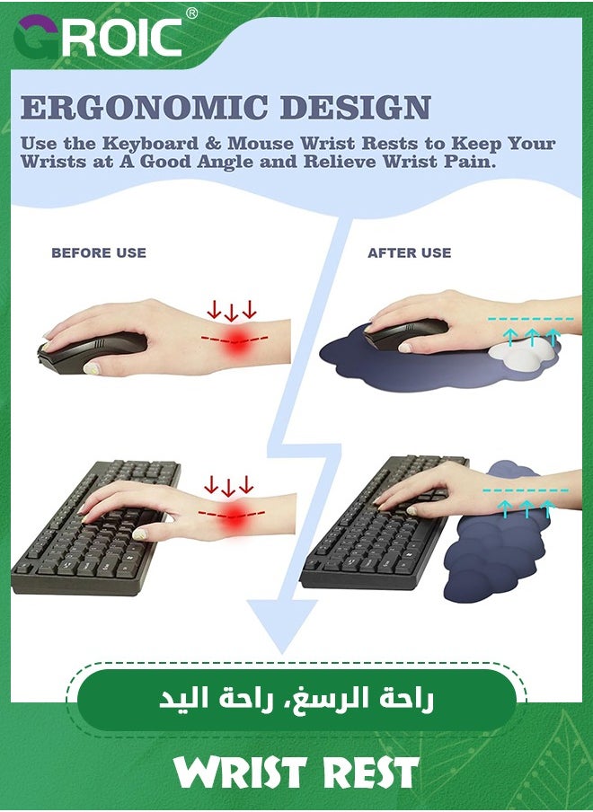 GROIC Blue Keyboard Cloud Wrist Rest,High Density Memory Foam with Non-Slip Base for Typing Pain Relief,Ergonomic Keyboard and Mouse Pad with Desk Wrist Support for Office/Computer/Laptop/Gaming/Mac  - Image 5