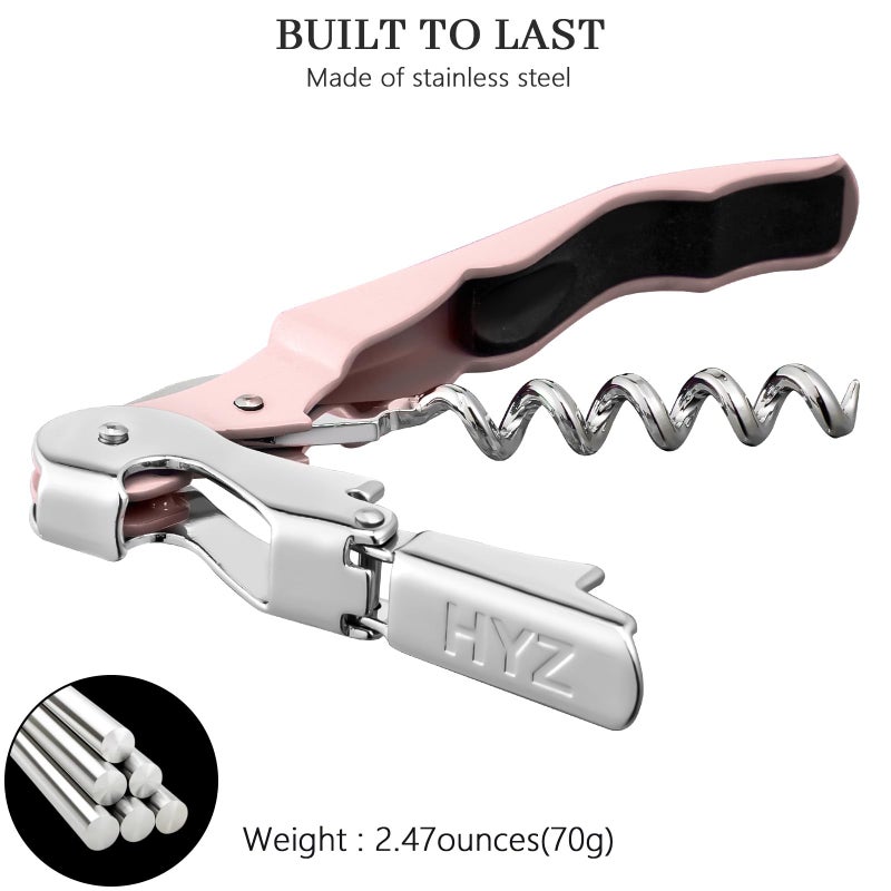 HYZ 2-Pack Wine Opener Waiter Corkscrew, Professional Wine Key for Servers, Bartender with Foil Cutter, Manual Wine Bottle Opener Double Hinged (Pink) - Image 3