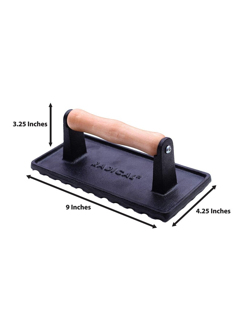 RADICALn RADICALn Burger Press Rectangle Heavy Cast Iron With Wooden Handle For Kitchen Sandwich And Grill Accessories  - Image 5