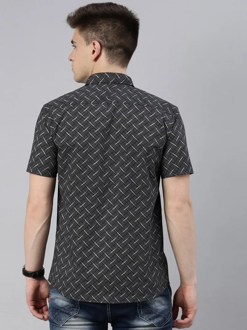Joven Black Printed Half Sleeve Casual Shirt for Men