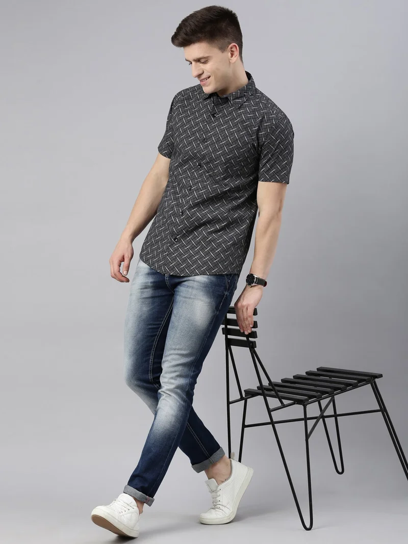 Joven  Black Printed Half Sleeve Casual Shirt for Men for Men | Best Price UAE