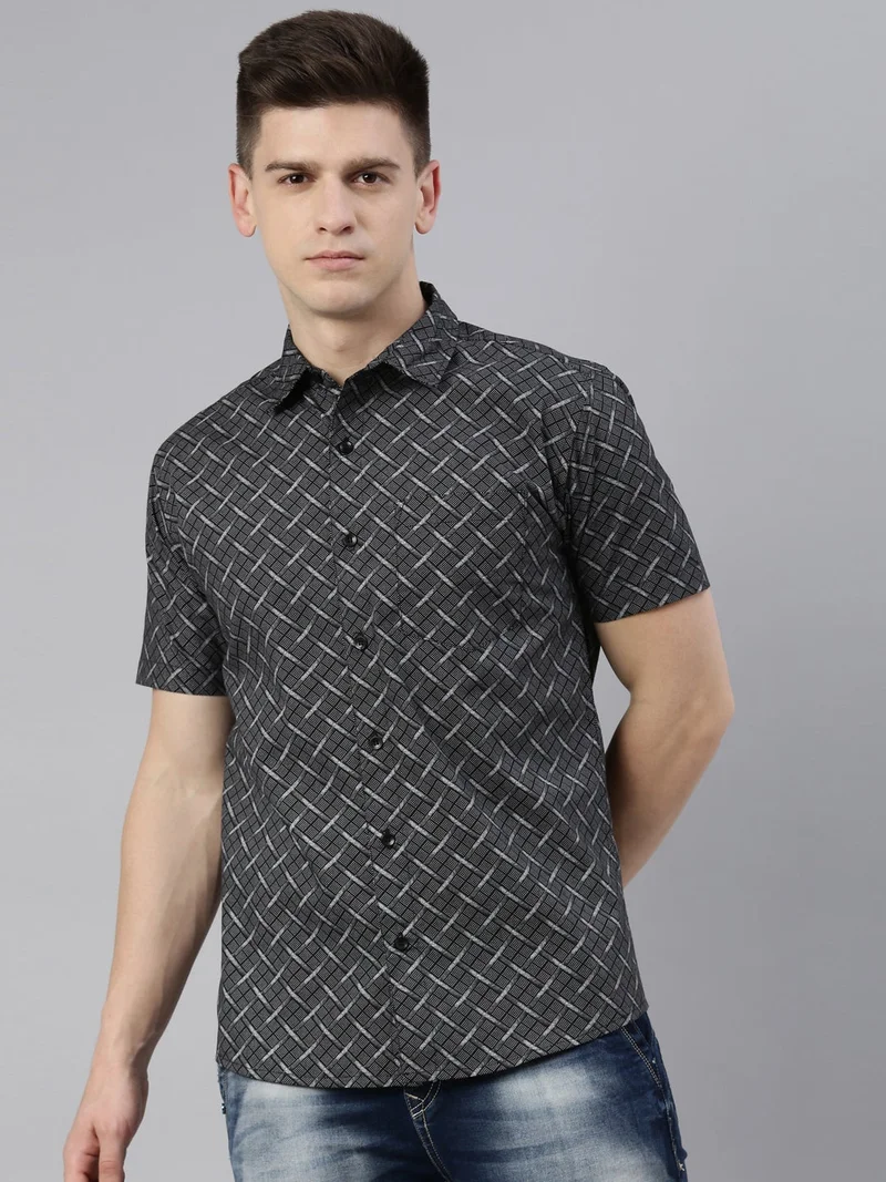 Joven  Black Printed Half Sleeve Casual Shirt for Men for Men | Best Price UAE