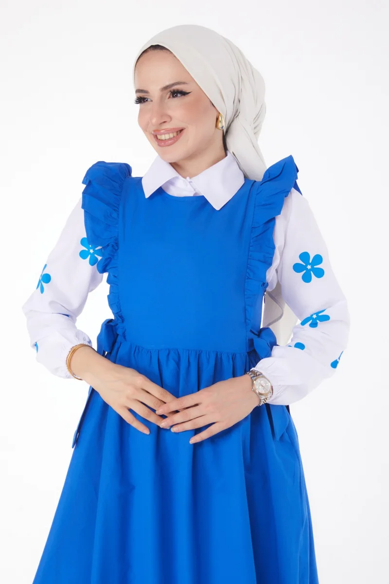 Tofisa Plain Crew Neck Women's Blue Shirt + Dress - 10510