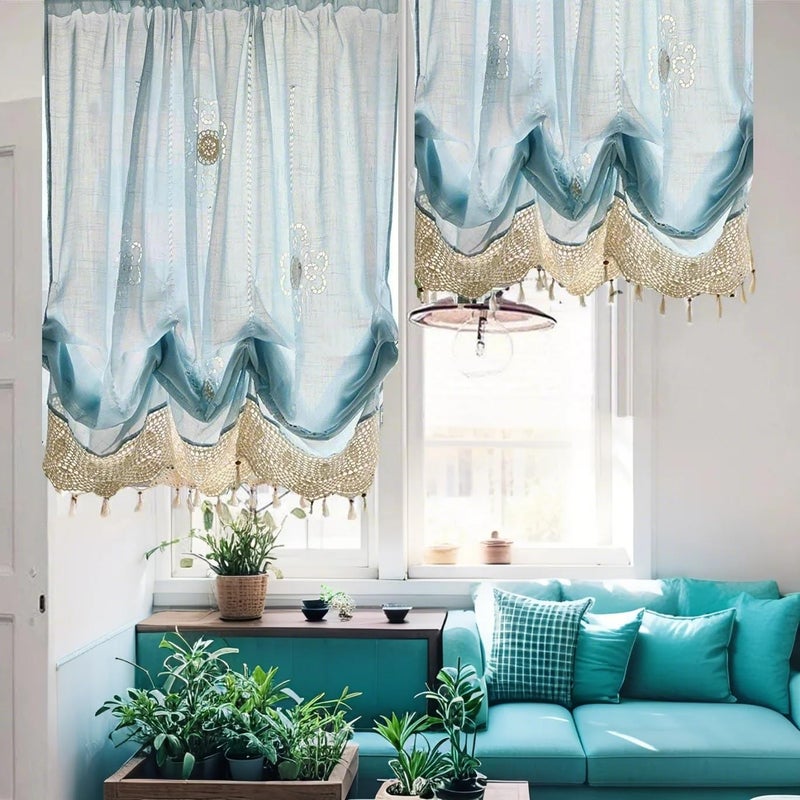 ABREEZE Balloon Curtains Adjustable Tie-Up Curtain Living Room Bedroom Shade Curtains,Light Blue 1Panel - Image 5