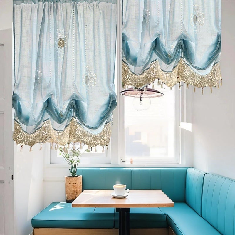 ABREEZE Balloon Curtains Adjustable Tie-Up Curtain Living Room Bedroom Shade Curtains,Light Blue 1Panel - Image 3