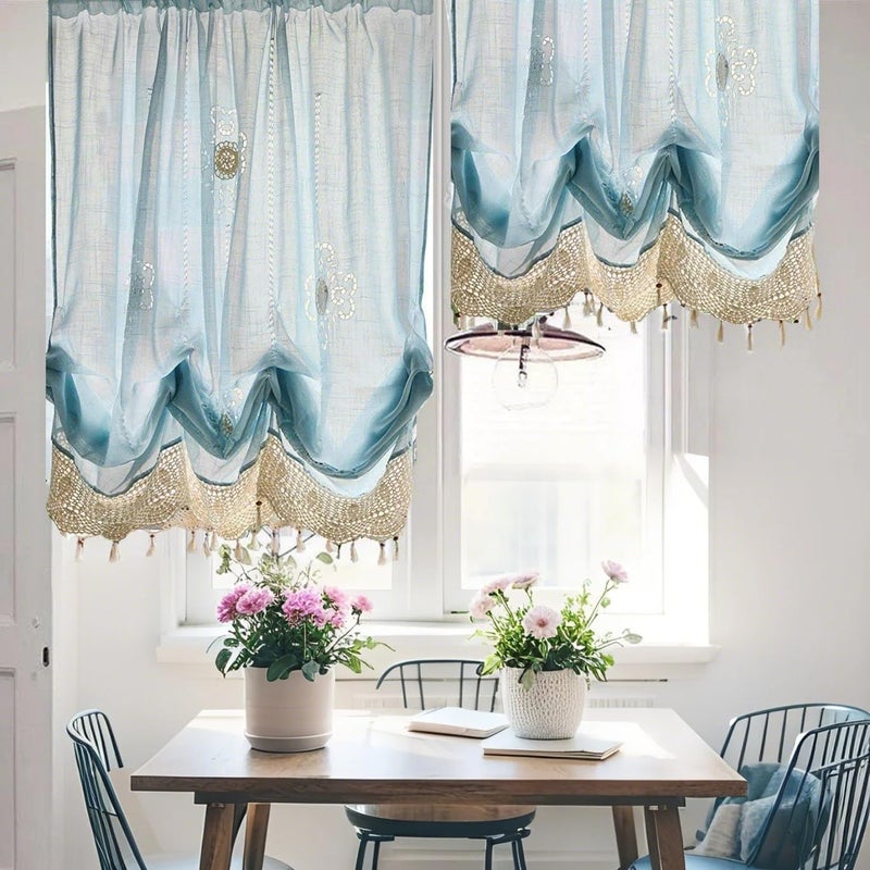 ABREEZE Balloon Curtains Adjustable Tie-Up Curtain Living Room Bedroom Shade Curtains,Light Blue 1Panel - Image 2