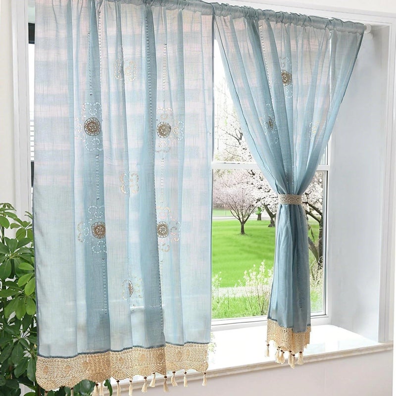 ABREEZE Balloon Curtains Adjustable Tie-Up Curtain Living Room Bedroom Shade Curtains,Light Blue 1Panel - Image 1
