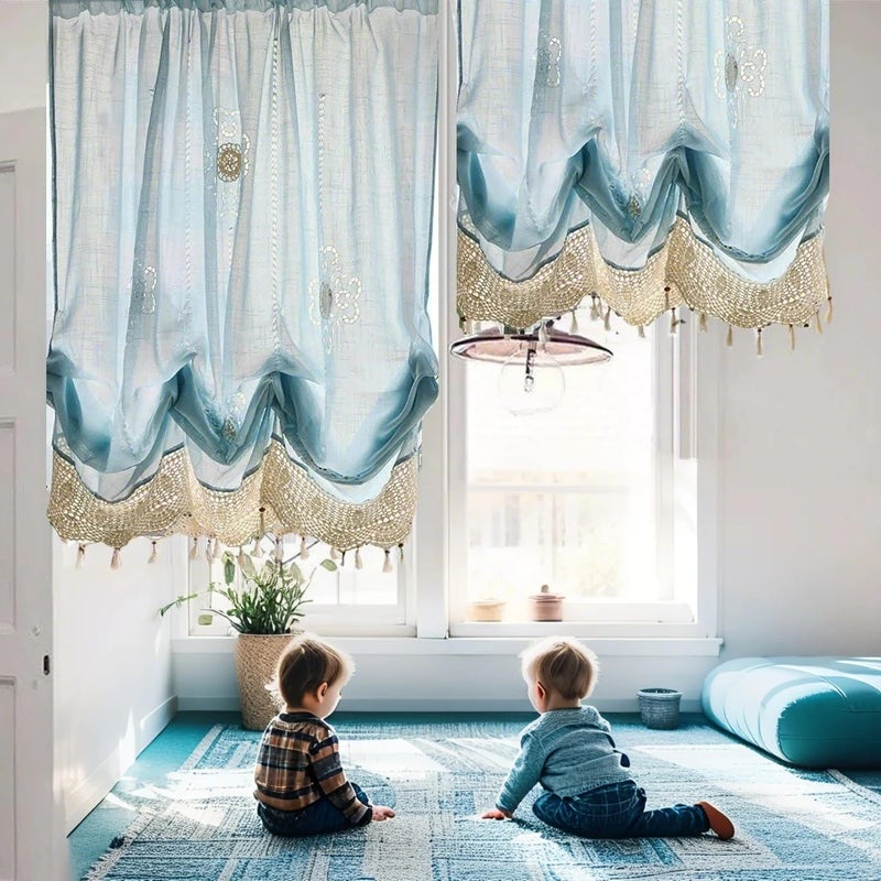 ABREEZE Balloon Curtains Adjustable Tie-Up Curtain Living Room Bedroom Shade Curtains,Light Blue 1Panel - Image 4